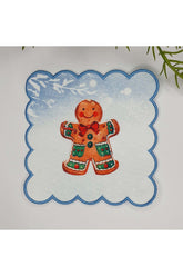 Yılbaşı Kurabiye Adam Desenli Dijital Baskılı Kenarı Nakışlı Kokteyl Peçetesi